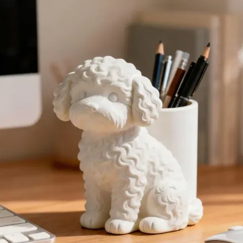 Poodle Köpek Figürlü Masaüstü Kalemlik
